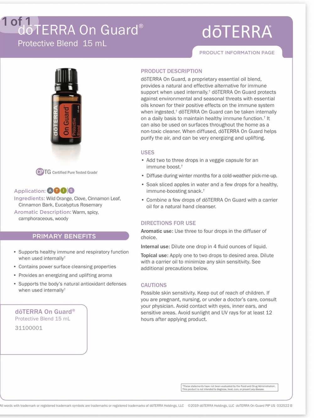 Doterra On Guard Protective Blend — set of 2 (15ml bottles) - Picture 3 of 4